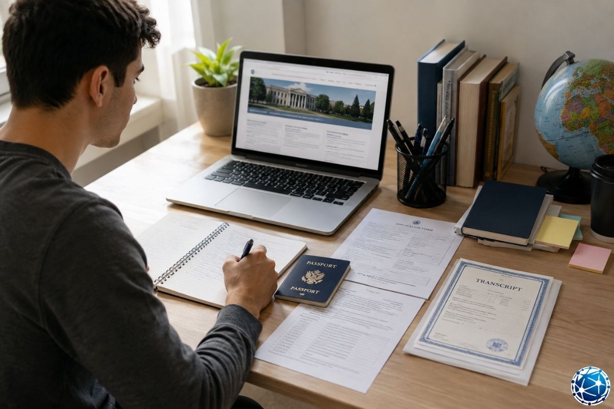 Kazakistan üniversite başvurusu için pasaport, diploma, transkript, başvuru formu, kabul mektubu ve C9 öğrenci vizesi belgeleri hazırlanıyor
