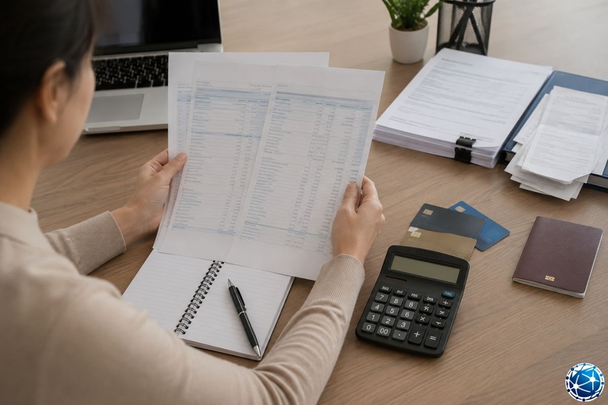 Banka dökümleri ve seyahat bütçesini karşılaştırarak finansal tutarlılığı kontrol eden başvuru sahibi