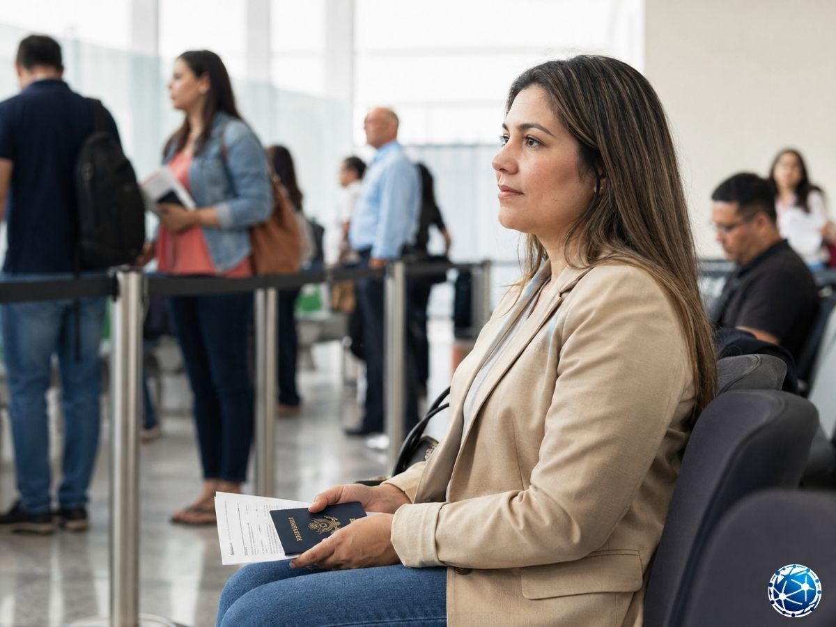 ABD vize mülakatı öncesinde pasaportu ve evraklarıyla sırasını bekleyen kadın