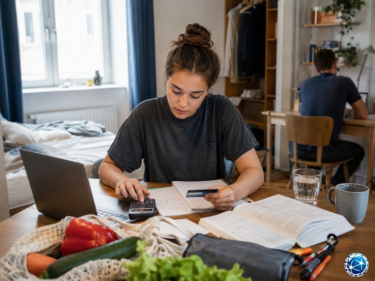 Almanya’da üniversite yaşam giderlerini ve öğrenci bütçesini hesaplayan genç üniversite öğrencisi