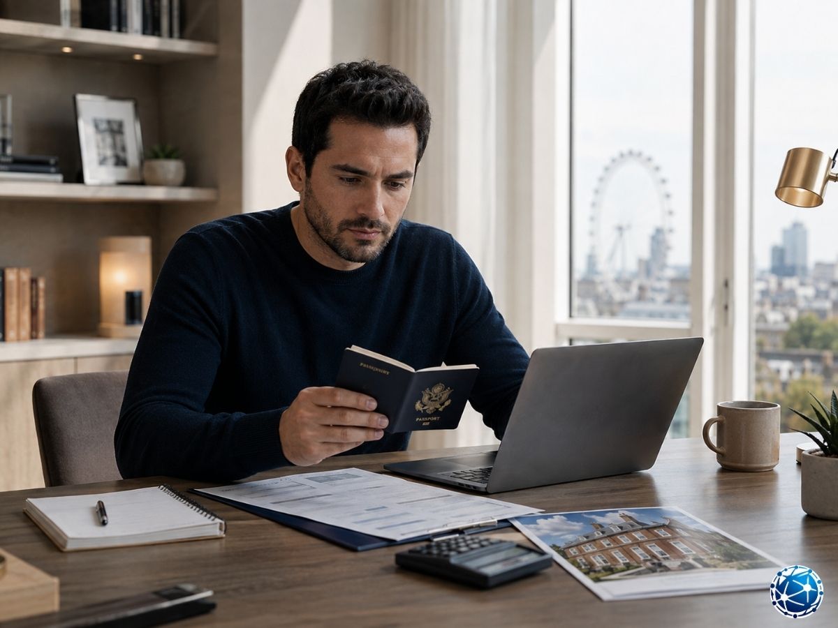 Londra’da belge inceleyen bir kişinin, yabancı alıcılar için mortgage sürecini değerlendirdiği sahne