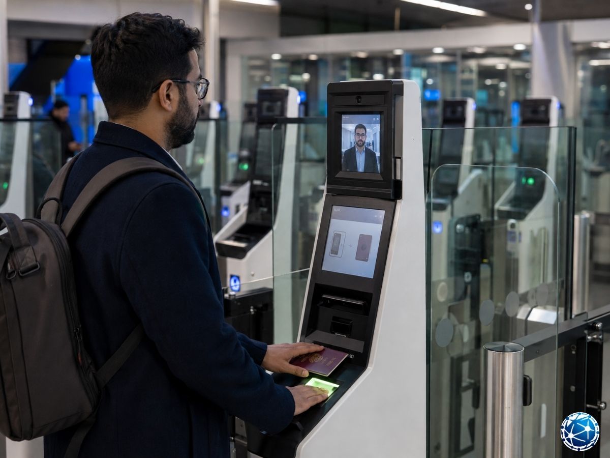 Schengen havalimanında yüz tanıma ve pasaport doğrulaması yapan EES otomatik sınır kontrol sistemi