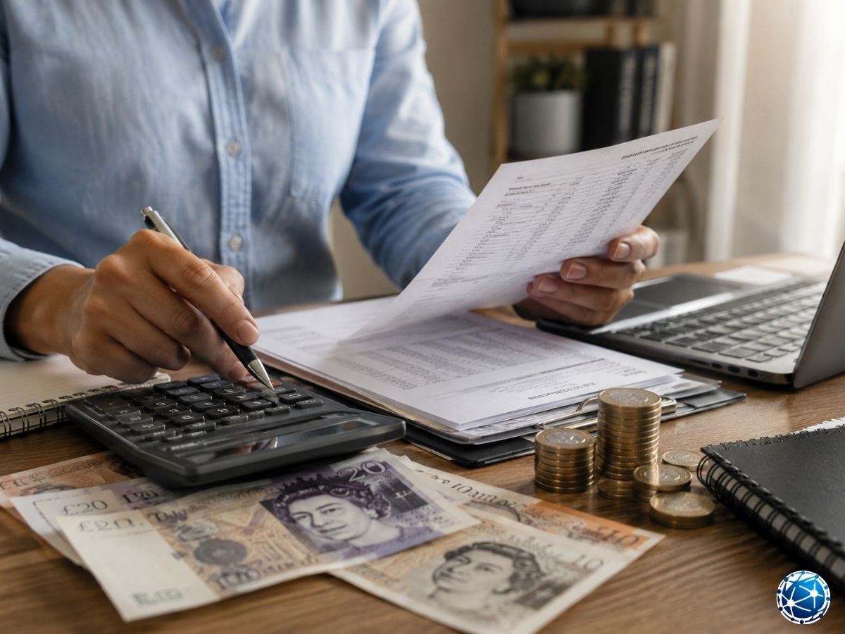 İngiltere Eş Vizesi gelir şartı için maaş, banka kayıtları ve finansal belgeleri hesaplayan başvuru sahibi