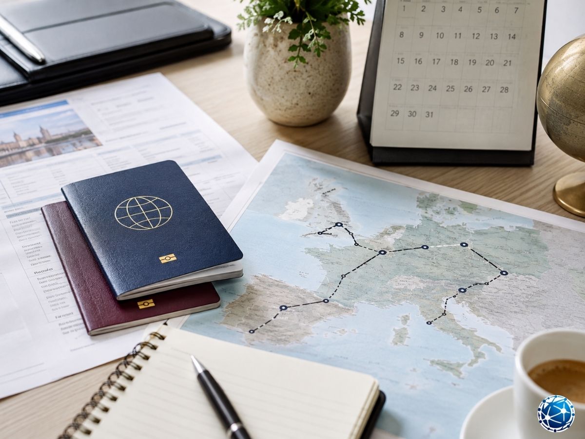 Schengen 90/180 gün kuralına göre Avrupa seyahat tarihlerini ve rotasını planlayan yolcunun pasaportları