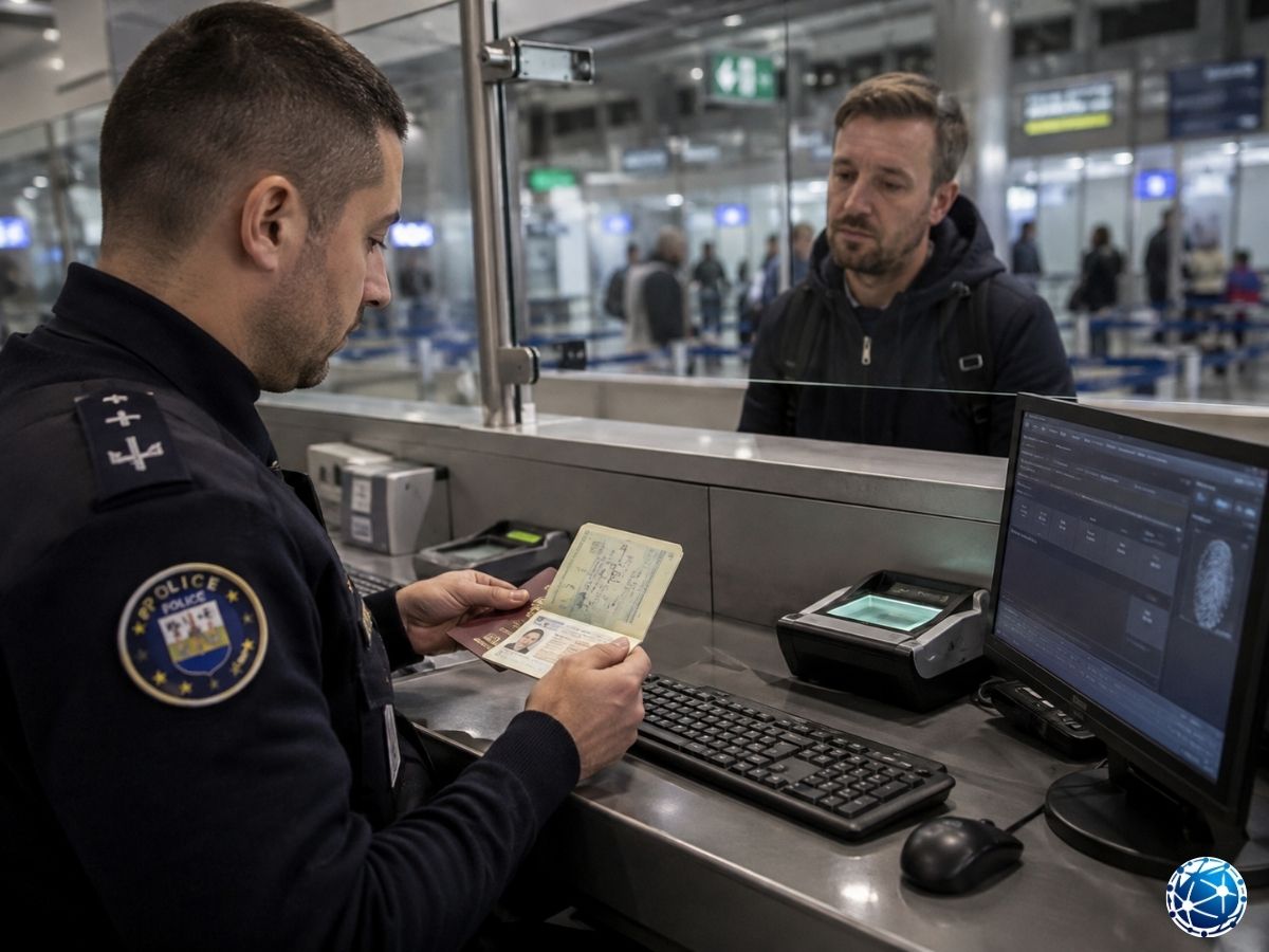 Schengen sınır kontrolünde pasaport ve kimlik belgelerini SIS üzerinden inceleyen görevli