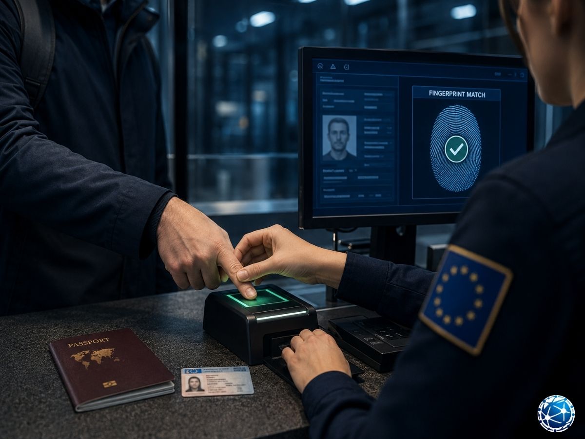 Schengen sınır kontrolünde parmak iziyle biyometrik kimlik doğrulaması yapılan yolcu