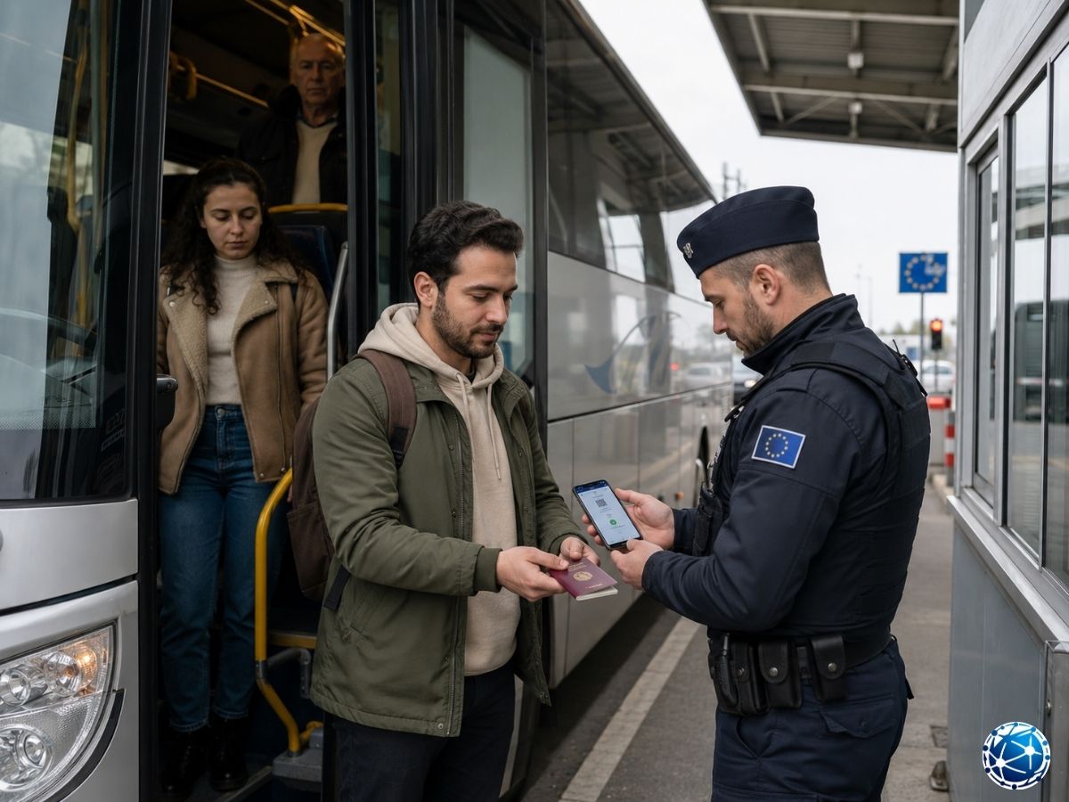 Otobüsle Avrupa’ya girişte ETIAS ve pasaport kontrolünden geçen yolcu