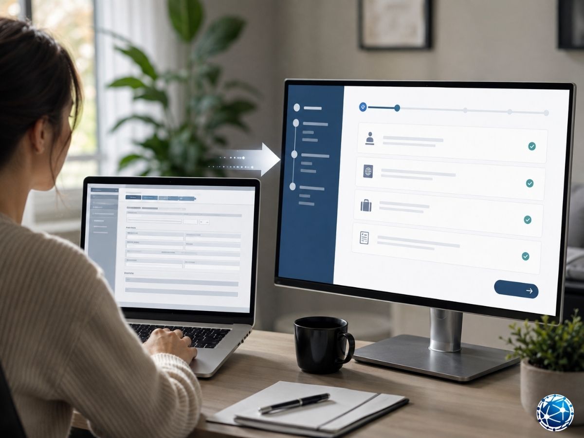 Eski Immigration Online sisteminden yeni başvuru sistemine dijital geçişi gösteren çalışma alanı