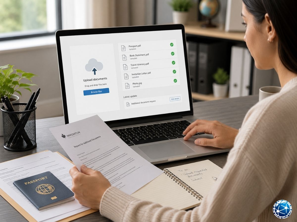 Immigration Online üzerinden ek belge yükleyen ve başvurusunu güncelleyen ziyaretçi vizesi başvuru sahibi